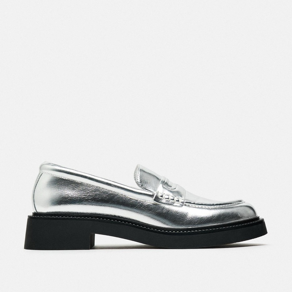 NWOT Zara Silver Metallic Loafers Size 42 or 11 (US) - Picture 2 of 11